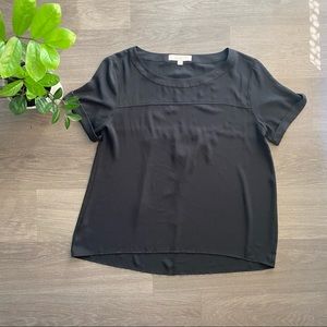 LOFT Black Cuffed Short-Sleeve Blouse